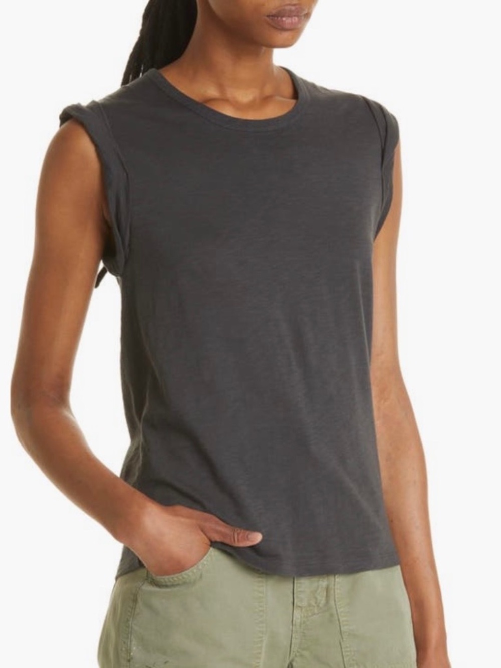 Veronica Beard Dree Muscle Pima Cotton Tee Charcoal SZ L